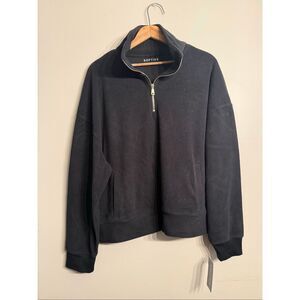 Softies Black Oversized Fit Velvet‎ Half Zip Pullover Sweatshirt Size Large NWT
